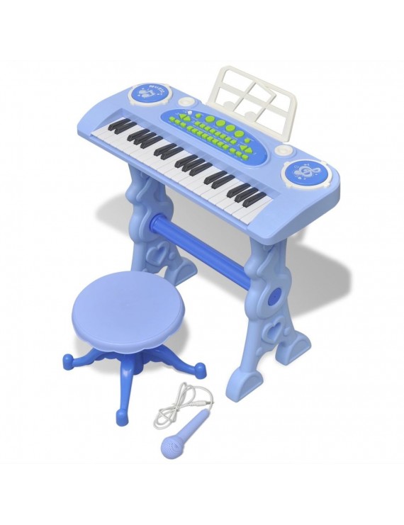Children keyboard toy piano with stool / Microphone 37 Keys Blue