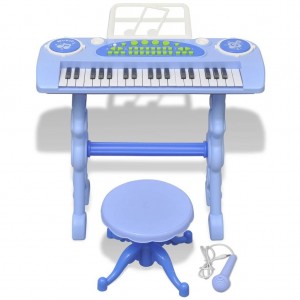 Children keyboard toy piano with stool / Microphone 37 Keys Blue